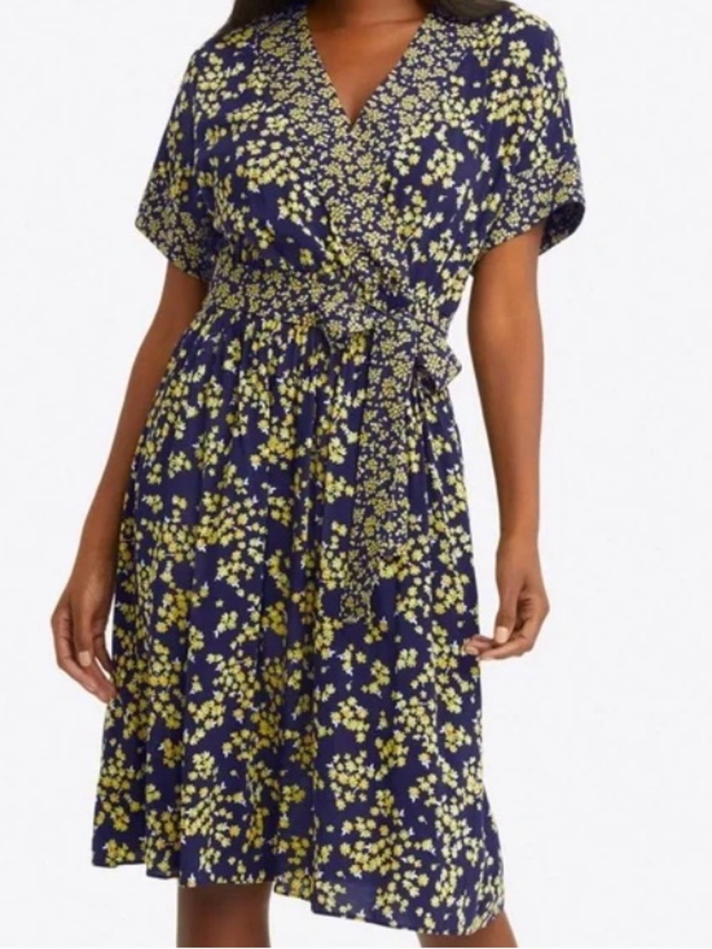 Draper James Navy and Yellow Wrap Dress XS